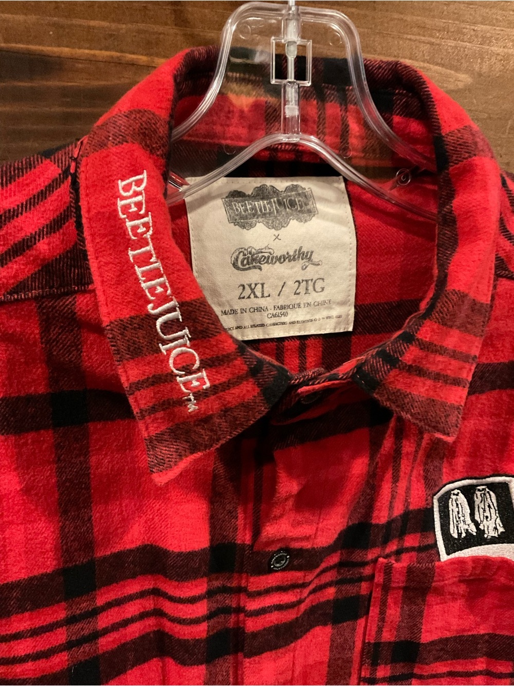 BEETLEJUICE x CAKEWORTHY - RARE LYDIA FLANNEL L/S Red&Black Flannel UNISEX 2XL - Picture 3 of 9